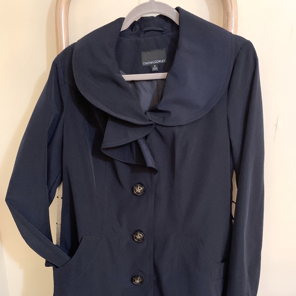 Cynthia Rowley Navy Ruffle Trench Coat